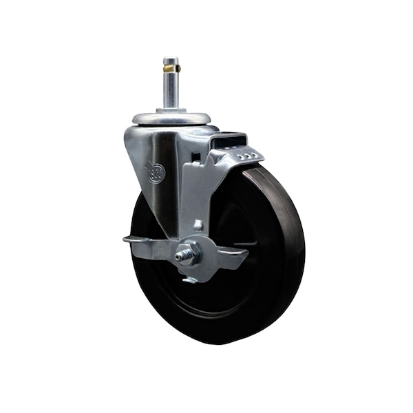 5'' Hard Rubber Wheel Swivel 7/16'' Grip Ring Stem Caster with Brake